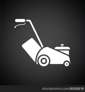 Lawn mower icon. Black background with white. Vector illustration.
