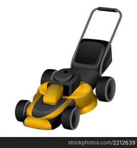 Lawn mower icon cartoon vector. Grass tractor. Garden machine. Lawn mower icon cartoon vector. Grass tractor