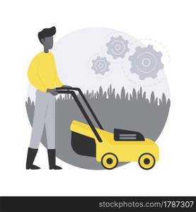 Lawn mowing service abstract concept vector illustration. Grass cutting and clean up, aeration and fertilizing, lawn weeding, gardening services, dandelion removal, blowing abstract metaphor.. Lawn mowing service abstract concept vector illustration.