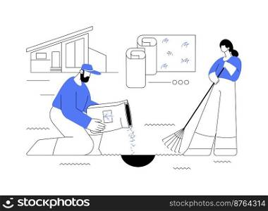 Lawn repair abstract concept vector illustration. Renovation service, remove thatch and moss, weed-free lawn, soil compaction, root zone, grass seed, turf maintenance, backyard abstract metaphor.. Lawn repair abstract concept vector illustration.