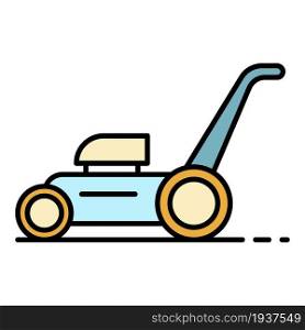 Lawnmower icon. Outline lawnmower vector icon color flat isolated. Lawnmower icon color outline vector