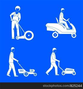 Lawnmower service man icons set. Simple illustration of 4 lawnmower service man vector icons for web. Lawnmower service man icons set, simple style