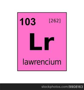 Lawrencium chemical element of periodic table. Sign with atomic number.