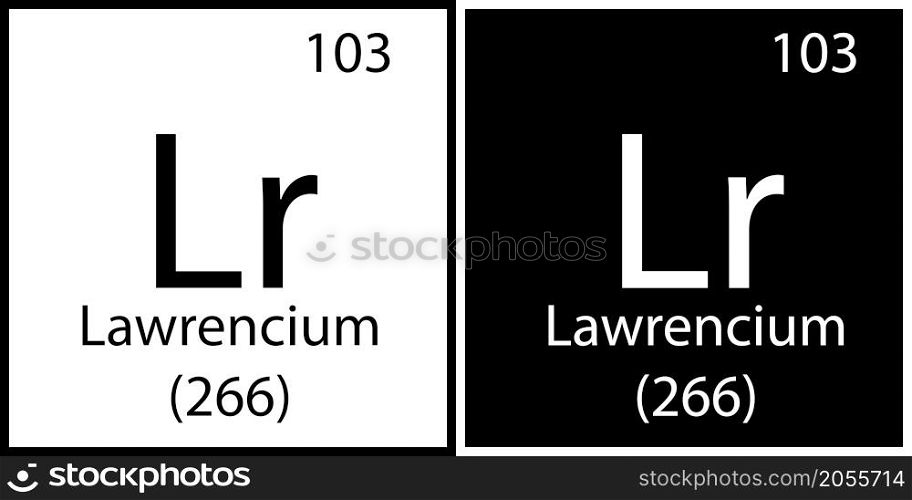Lawrencium chemical symbol. Flat art. Mendeleev table. Square frames. Science structure. Vector illustration. Stock image. EPS 10.. Lawrencium chemical symbol. Flat art. Mendeleev table. Square frames. Science structure. Vector illustration. Stock image.