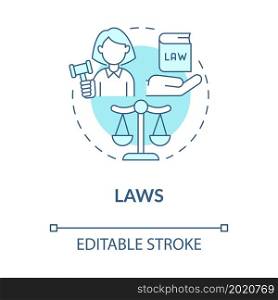 Laws in society blue concept icon. Government engagement. Justice regulation at court, legal moral norms abstract idea thin line illustration. Vector isolated outline color drawing. Editable stroke. Laws in society blue concept icon