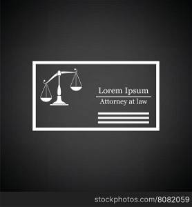Lawyer business card icon. Black background with white. Vector illustration.