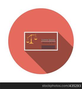 Lawyer business card icon. Flat Design Circle With Long Shadow. Vector Illustration.