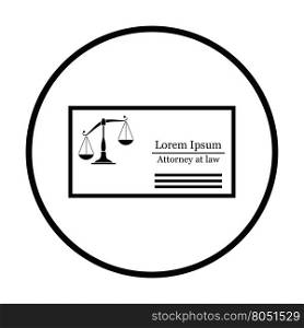 Lawyer business card icon. Thin circle design. Vector illustration.