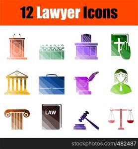 Lawyer Icon Set. Flat Color Ladder Design. Vector Illustration.