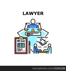 Lawyer Support Vector Icon Concept. Lawyer Support And Client Consultation, Advising And Protection Of Confidential Information. Paperwork And Consulting Advocate Job Color Illustration. Lawyer Support Vector Concept Color Illustration