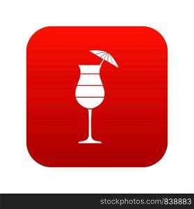 Layered cocktail with umbrella icon digital red for any design isolated on white vector illustration. Layered cocktail with umbrella icon digital red