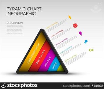 Layers pyramid or funnel infographic template - light color reverse funnel infochart on white background. Layers rainbow pyramid infographic template