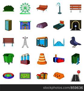 Laying infrastructure icons set. Cartoon set of 25 laying infrastructure vector icons for web isolated on white background. Laying infrastructure icons set, cartoon style