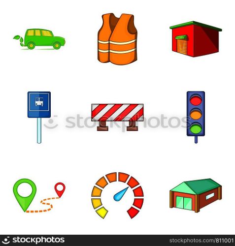 Laying of the road icons set. Cartoon set of 9 laying of the road vector icons for web isolated on white background. Laying of the road icons set, cartoon style