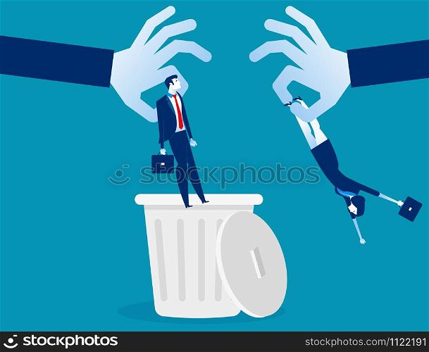 Layoff. Manager dropped staff into trashcan. Concept business vector illustration.