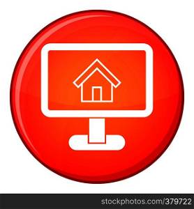 Layout of house icon in red circle isolated on white background vector illustration. Layout of house icon, flat style