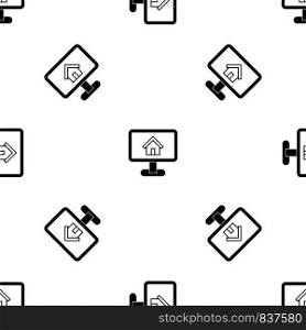 Layout of house pattern repeat seamless in black color for any design. Vector geometric illustration. Layout of house pattern seamless black