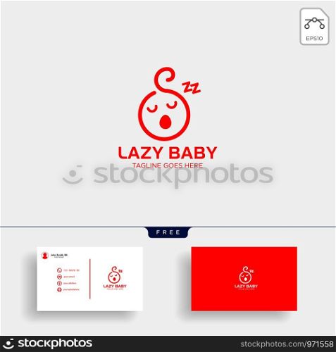 Lazy baby, lazy child creative logo template vector illustration, icon elements isolated with business card. Lazy baby, lazy child creative logo template with business card