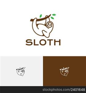 Lazy Cute Sloth Hanging Tree Branch Nature Logo