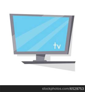 LCD TV Monitor with Blank Screen.. Gray LCD TV monitor with blank screen in flat. LCD TV monitor. LCD TV screen. Smart TV Mock-up, Vector TV screen, LED TV. Plasma TV. Isolated object on white background. Vector illustration.