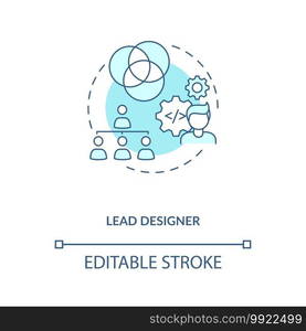 Lead designer concept icon. Game designers types. Creating powerful project with powerful team. Employee idea thin line illustration. Vector isolated outline RGB color drawing. Editable stroke. Lead designer concept icon