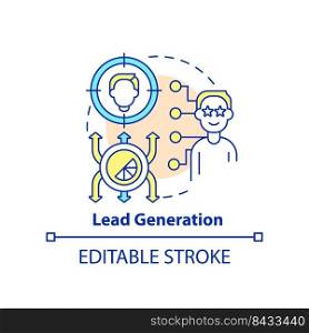Lead generation concept icon. Collect customer data. Type of telemarketing activities abstract idea thin line illustration. Isolated outline drawing. Editable stroke. Arial, Myriad Pro-Bold fonts used. Lead generation concept icon