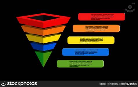 Lead generation, sales funnel. Infographics for presentations of applications and websites, 3D simulation, flat design