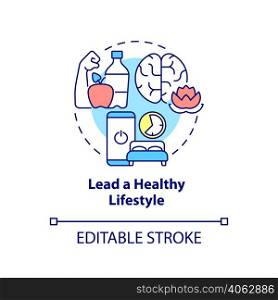 Lead healthy lifestyle concept icon. Balance and wellbeing. Self help with PTSD abstract idea thin line illustration. Isolated outline drawing. Editable stroke. Arial, Myriad Pro-Bold fonts used. Lead healthy lifestyle concept icon