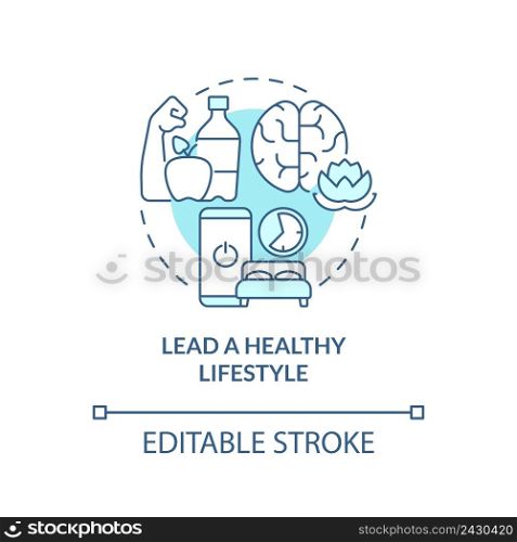 Lead healthy lifestyle turquoise concept icon. Self help with PTSD abstract idea thin line illustration. Isolated outline drawing. Editable stroke. Arial, Myriad Pro-Bold fonts used. Lead healthy lifestyle turquoise concept icon
