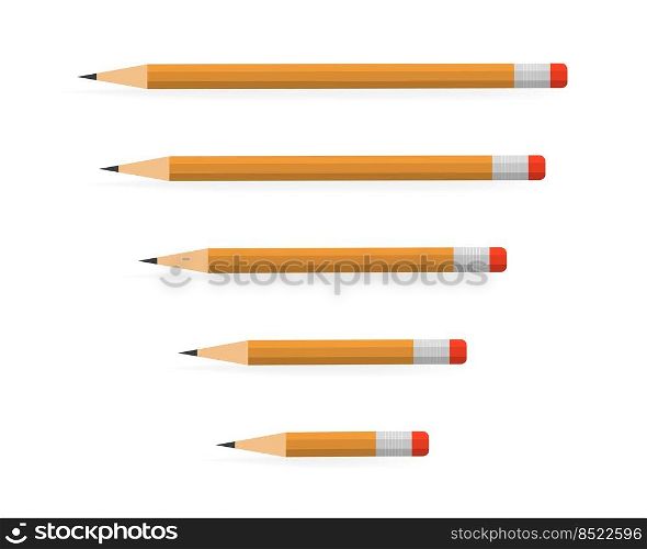 Lead pencils various length on white background. Lead pencils various length on white background.