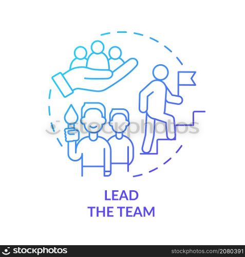 Lead team blue gradient concept icon. Qualified specialist provide company development abstract idea thin line illustration. Isolated outline drawing. Roboto-Medium, Myriad Pro-Bold fonts used. Lead team blue gradient concept icon