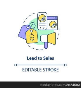 Lead to sales concept icon. Customer engagement. Website quality importance abstract idea thin line illustration. Isolated outline drawing. Editable stroke. Arial, Myriad Pro-Bold fonts used. Lead to sales concept icon