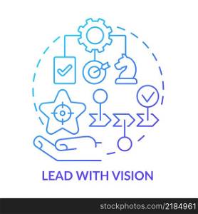 Lead with vision blue gradient concept icon. Improving employee motivation abstract idea thin line illustration. Career goals. Future aspirations. Isolated outline drawing. Myriad Pro-Bold font used. Lead with vision blue gradient concept icon