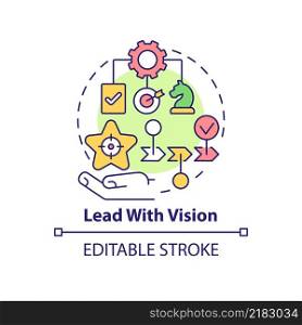 Lead with vision concept icon. Improving employee motivation abstract idea thin line illustration. Embracing new ideas. Isolated outline drawing. Editable stroke. Arial, Myriad Pro-Bold fonts used. Lead with vision concept icon