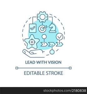Lead with vision turquoise concept icon. Employee motivation abstract idea thin line illustration. Visionary leadership. Isolated outline drawing. Editable stroke. Arial, Myriad Pro-Bold fonts used. Lead with vision turquoise concept icon