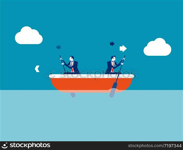 Leader and employee conflict. Concept business direction vector illustration, Boat, Direction, Problem.