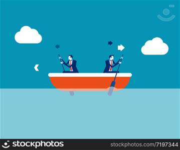 Leader and employee conflict. Concept business direction vector illustration, Boat, Direction, Problem.