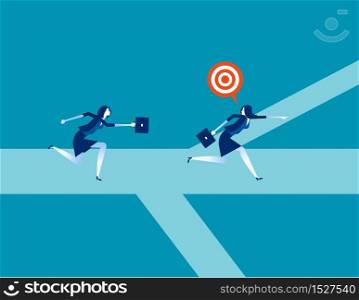 Leader going to goal together. Concept business vector, Direction, Decision, Running.