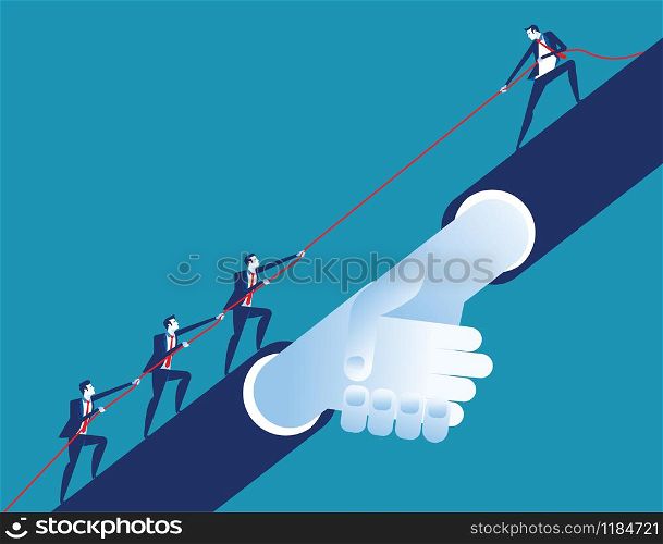 Leader helping business team. Concept business vector illustration. Flat desing style.