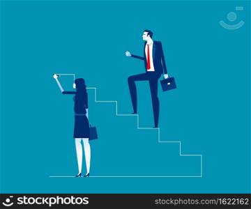 Leader is climbing career ladder. Concept business direction choice vector, Human drawing stairs