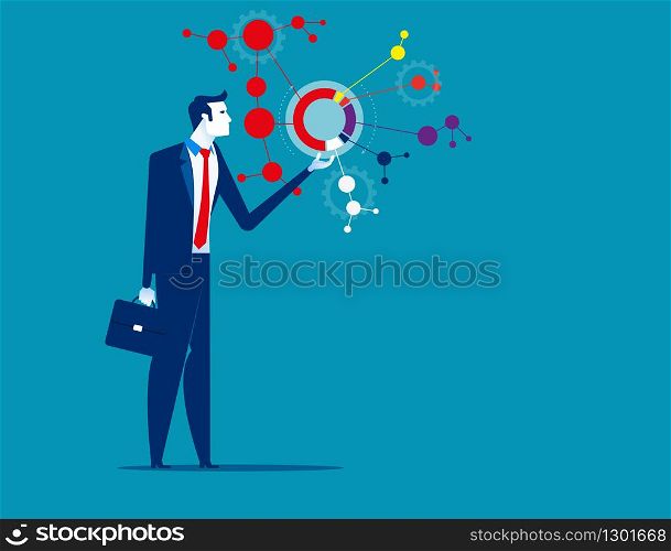 Leader with analyze of business. Concept business vector illustration. Flat character style, Cartoon business style, Intelligence, Management.