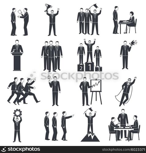 Leadership Black White Icons Set . Leadership black white icons set with success and business symbols flat isolated vector illustration