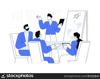 Leadership communication abstract concept vector illustration. Colleagues discussing new project, leadership talking, business etiquette, corporate culture, company rules abstract metaphor.. Leadership communication abstract concept vector illustration.