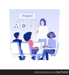 Leadership communication isolated concept vector illustration. Colleagues discussing new project, leadership talking, business etiquette, corporate culture, company rules vector concept.. Leadership communication isolated concept vector illustration.