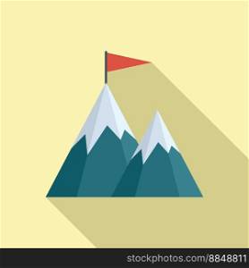 Leadership flag on mountain icon flat vector. Top climb. Reach concept. Leadership flag on mountain icon flat vector. Top climb