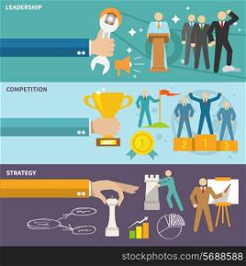 Leadership flat banners set with competition strategy isolated vector illustration