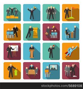 Leadership flat icons set with discourse idea leader negotiations isolated vector illustration