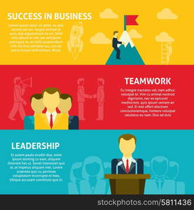 Leadership horizontal banners set. Leadership teamwork and success horizontal banners set flat isolated vector illustration