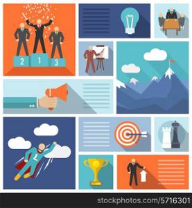 Leadership icons flat set with planning management strategy organization elements isolated vector illustration