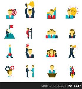 Leadership icons set . Leadership and success in business life and at work icons set flat isolated vector illustration